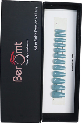 BEROMT PREMIUM GLOSSY NAILS - 416 Blue(Pack of 12)