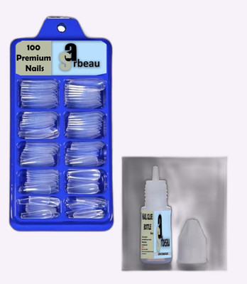 Sarbeau 200-Pcs Artificial Nails Set - 100 White & 100 Transparent and 2 Nail Glue_C_069 Transparent(Pack of 100)