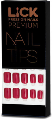 Lick - Press on Nails 12 Pcs Square Shape Fake/False Acrylic Nails With Application Kit-926 Dark Pink(Pack of 12)
