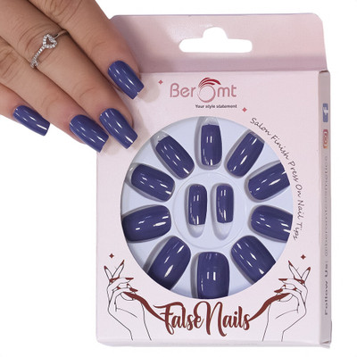 BEROMT PREMIUM GLOSSY NAILS - 437 Blue(Pack of 12)