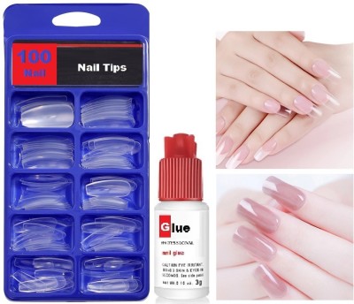 FELICECHIARA Long Nails Transparent Nail Art Fake Nail Free Nail Glue Transparent TRANSPARENT(Pack of 100)