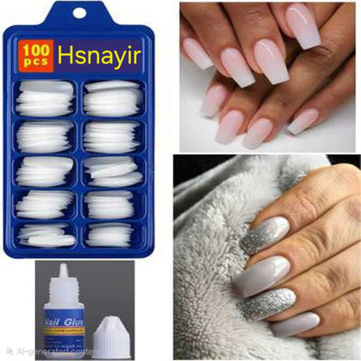HSNAYIR BEST QUALITY NAILS 100 NAILS IN ONE PACK WITH GLUE TRANSPARENT WHITE(Pack of 100)