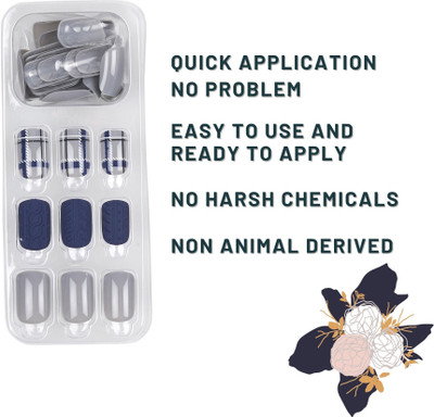 Lick - Press on Nails Artificial/False Nail Extension Fake Reusable Press on Nails Matte Blue And Grey Matte Blue And Grey(Pack of 30)