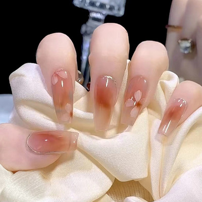 KILLFE Artificial Reusable Nails 24Pcs Set brown peach color white flower Parten Multicolor(Pack of 24)