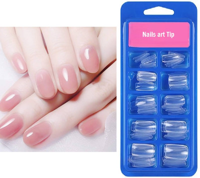 FELICECHIARA Transparent Artificial 100 Tips Painted Fake Nails with Glue Transparent TRANSPARENT(Pack of 100)