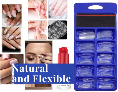 FELICECHIARA Long Acrylic Artificial Nails transparent TRANSPARENT(Pack of 100)