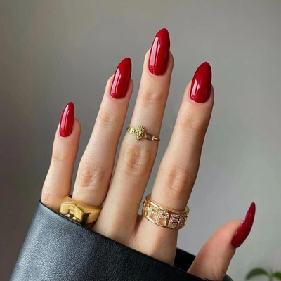 NAKHI 26 Reusable Artificial Fake Nail Set | Lightweight & Long Lasting plain red(Pack of 24)
