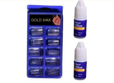 Plusbeauty 100 Pcs Transparent Nail Tipon With 2 Pcs Strong Glue Transparent(Pack of 100)