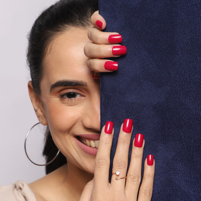 Lick - Press on Nails Deep Red Square Shape Fake/False Acrylic Nails With Application Kit reddish Pink(Pack of 24)