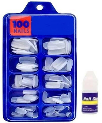 ROODILES Arcylic Artificial False Nails With Free Strong Nail Glue Natural(Pack of 100)