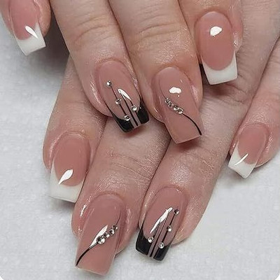 NAKHI 24 Reusable Artificial Fake Nail Set | Lightweight & Long Lasting peach_dia(Pack of 24)