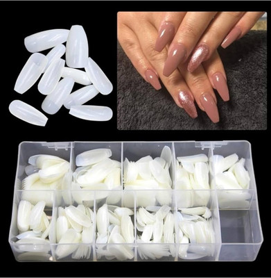 WOONGMI Artificial Nails With Glue Set Acrylic Face Nails Set Of 100 Pcs White Pearl White(Pack of 100)