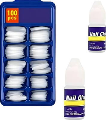 Plusbeauty Artificial White Nails party/marriage With Glue 2 Pcs Reusable Fake Nails White(Pack of 100)