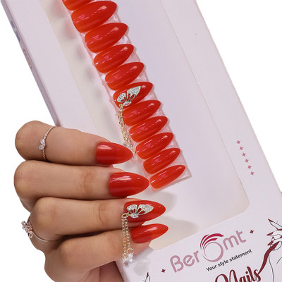 BEROMT SINGLE CHAIN CHARM FALSE NAILS - 07 RED(Pack of 12)