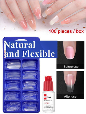 AMOSFIA Top Quality Finger Nails 100-Pcs Artificial Nails Set TRANSPARENT(Pack of 100)