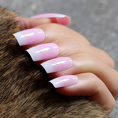 Shhagan Glossy Pink Ombre Manicure pink(Pack of 12)