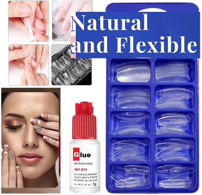 FELICECHIARA Transparent Fake Nails Set of 100 Long-lasting and Stylish Artificial Nails TRANSPARENT(Pack of 100)
