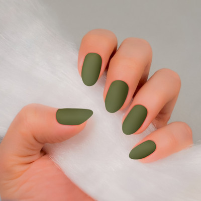 Bella Monza 24 Pcs Artificial Fake Nail Set with Glue, Reusable Stick On Nails Kit For Women Matte Green(Pack of 24)