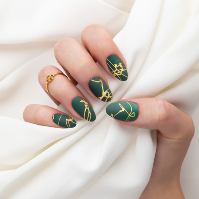 Bella Monza Women Artificial Nails Kit with Glue 24 PCS of Stick on Nails Green(Pack of 24)