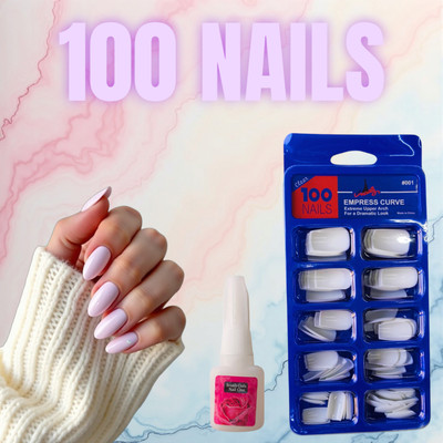 SWELLEDON Fake 100 nails with glue free Transparent(Pack of 100)