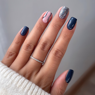 Shhagan Elegant Winter Nails with a Touch of Sparkle blue(Pack of 12)