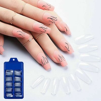 SEUNG Transparent Reusable Artificial Nail Tips Best False Nails with Glue TRANSPARENT(Pack of 100)