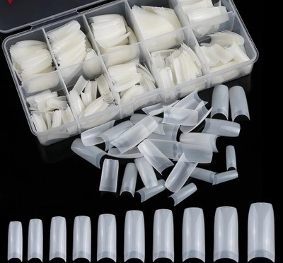 luzimaisa Perfect Natural Reusable Artificial Nail Tips Best False Nails Transparent White(Pack of 100)
