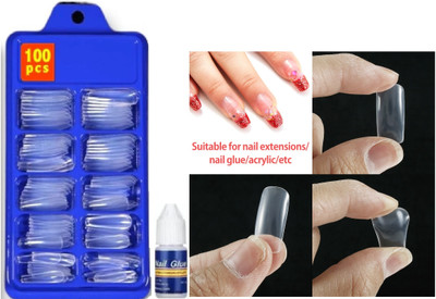 SEUNG BEST QUALITY NAILS 100 NAILS IN ONE PACK WITH GLUE TRANSPARENT(Pack of 100)