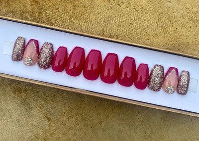 AMOK STORE shinny nail set handmade design artificial nail tip Multicolor(Pack of 12)