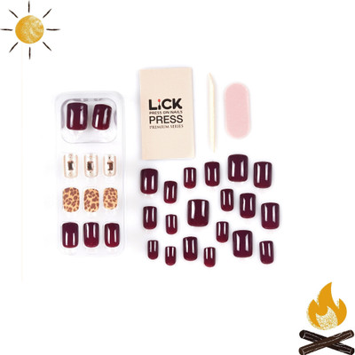 Lick - Press on Nails FB494 Artificial Nails and Fake Nails Set Maroon(Pack of 12)