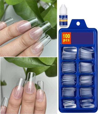 JANOST Best Transparent Fake Nails Set of 100 with Nail Glue | Long-lasting and Stylish Transparent(Pack of 100)