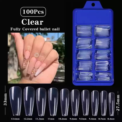 BLUEMERMAID Transparent Nails, 100 Reusable Artificial Fake Nail Set TRANSPARENT(Pack of 100)