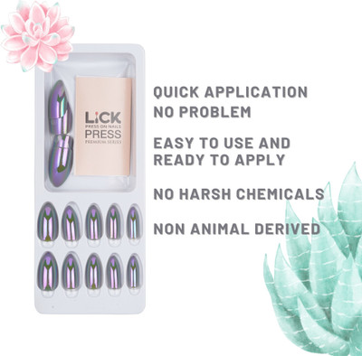 Lick - Press on Nails Artificial/False Nail Art Purple Chromatic And Chromatic Almond-523 Purple Chromatic(Pack of 14)
