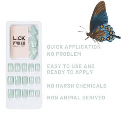 Lick - Press on Nails 24 Pcs Artificial/False/Fake Acrylic Nails Reusable Stick on Nails Extension-730 Oval Shape Sage Green(Pack of 24)