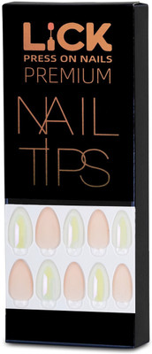 Lick - Press on Nails Stilettos Shape Chromatic Acrylic Artificial/False _ With Application Kit-778 Glossy Chromatic Pink and White(Pack of 12)