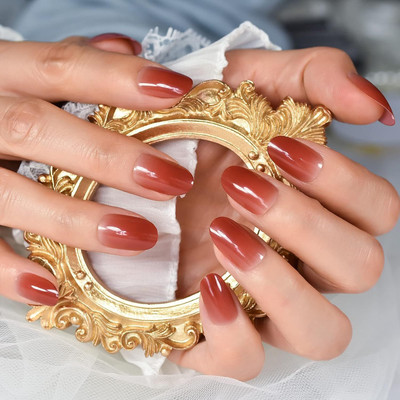 The NailzStation Artificial nails fake nails with design designer press on nails with glue Brown(Pack of 20)