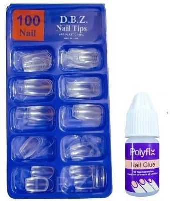 beauty bounty Artificial Transparent 100 Pieces Reusable Fake Nail Tips With Nail Glue.j5 Transparent(Pack of 100)