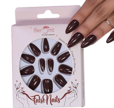BEROMT PREMIUM GLOSSY NAILS - 370 Brown(Pack of 12)