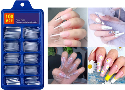 OLETSUN Best French Long Acrylic Artificial Nails transparent Transparent(Pack of 100)