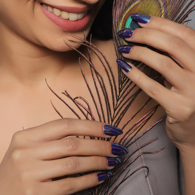 Lick - Press on Nails Artificial _ Extension With Application Kit Electric Chromatic Blue Stiletto-539 Chromatic Blue Stiletto(Pack of 14)
