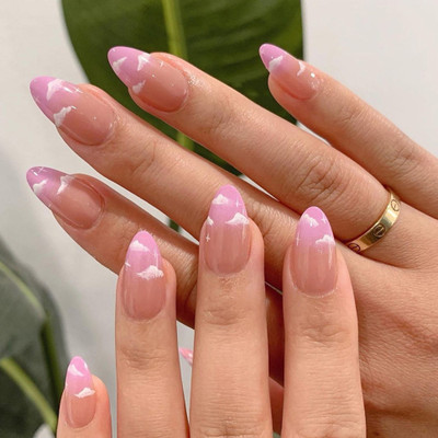 kyiesh Reusable Cloudy Printed Press on Nails Coral Pink(Pack of 24)