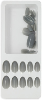 Lick - Press on Nails 24 Pcs Grey Oval Shape Artificial/False/Fake Reusable _ With Application Kit-701 Oval Shaped Glossy Grey(Pack of 24)