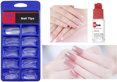 FELICECHIARA Set Of 100Pc Professional Acrylic False Fake Nails Transparent TRANSPARENT(Pack of 100)