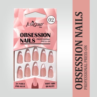 JUSTGOLD Professional Obsession Press-On Nails 24 Nails Set Almond Shape Stick On Nails Pre Glued Pink(Pack of 1)