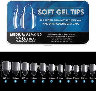 NAILWIND Soft Gel Full Cover Nails,Fake Nail Extension, Medium Almond-Blue CLEAR(Pack of 550)