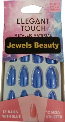 Jewels Beauty false nails GLUE false nails Set of 12 nails with GLUE BLUE(Pack of 12)