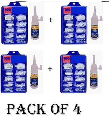 grasp 400 Artificial Nail with 4 Glue (Combo pack) Transparent(Pack of 100)