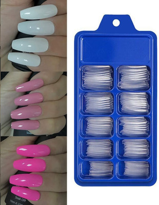 OLETSUN artificial shining fake nails french, Artificial Curve Fake Nails with Glue Transparent(Pack of 100)
