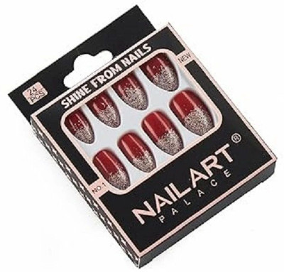 Minniq Artificial Nails,Fake Nails,Salon Manicure Acrylic Nail Art Maroon Red(Pack of 24)