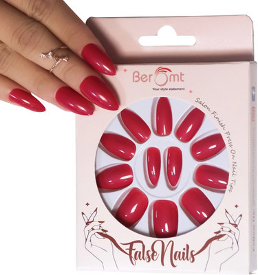 BEROMT PREMIUM GLOSSY NAILS - 380 Red(Pack of 12)